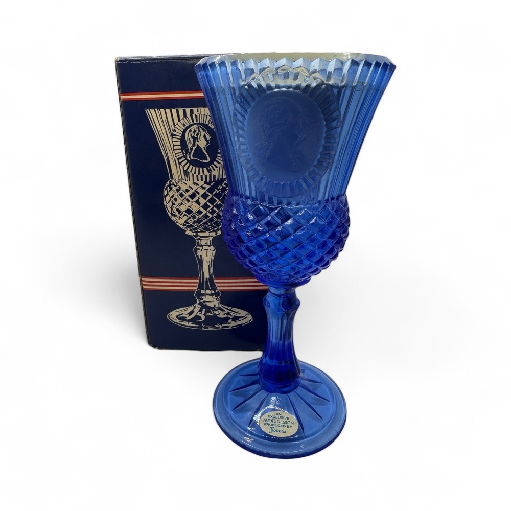 Vintage‎ Avon Fostoria Washington Goblet Cobalt Blue Candle Holder with Box